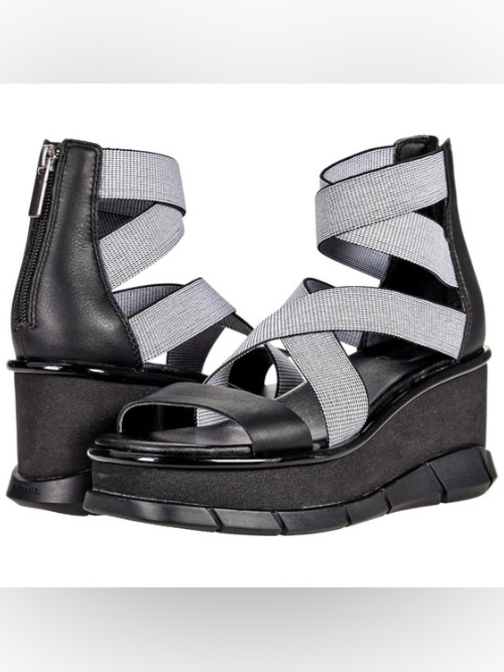 Sorel Joanie III Sport Strap Sandals Womens 10 Black Platform Wedge